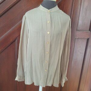 Vintage Kindered SWomens Beige Silk Long Sleeve Button-Up Blouse Open Button Bac